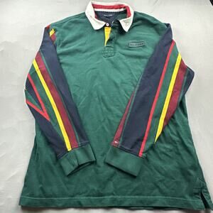 Vintage Tommy Hilfiger Rugby Shirt Mens XL Green Colorblock Sleeves Preppy